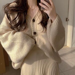 oversized chunky cream cable knit cardigan
